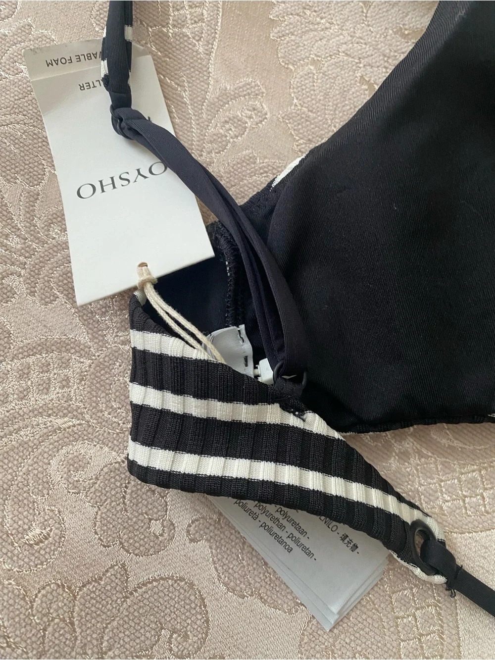 OHSXO Black and White Striped One-Piece Swim Top